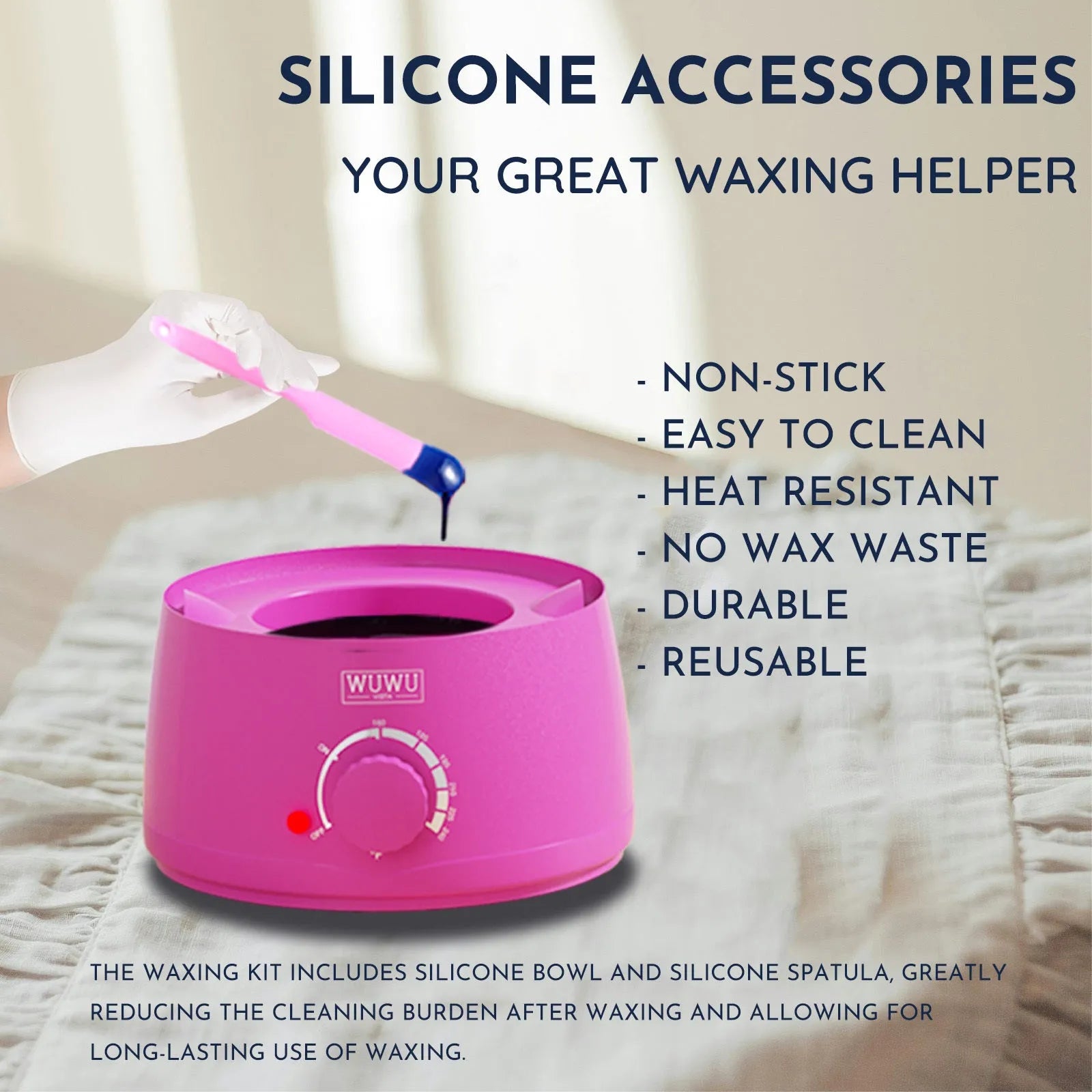 WUWUVISTA pink hard wax hair removal kit with warmer, wax beads, applicators, and aftercare products.