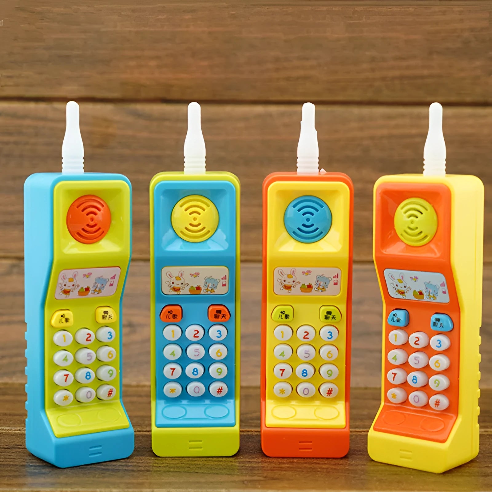 Children's educational toy with sound, light and music features showing cartoon animal design