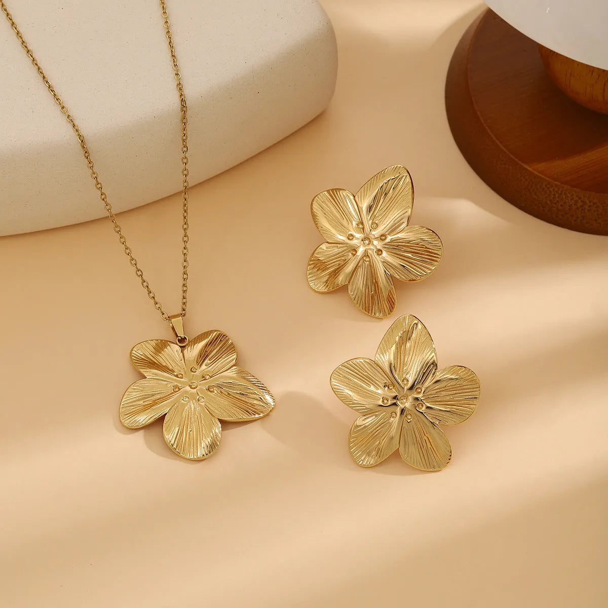 Geometric leaves and love heart earrings and necklace set in stainless steel electroplated finish multiple colour options