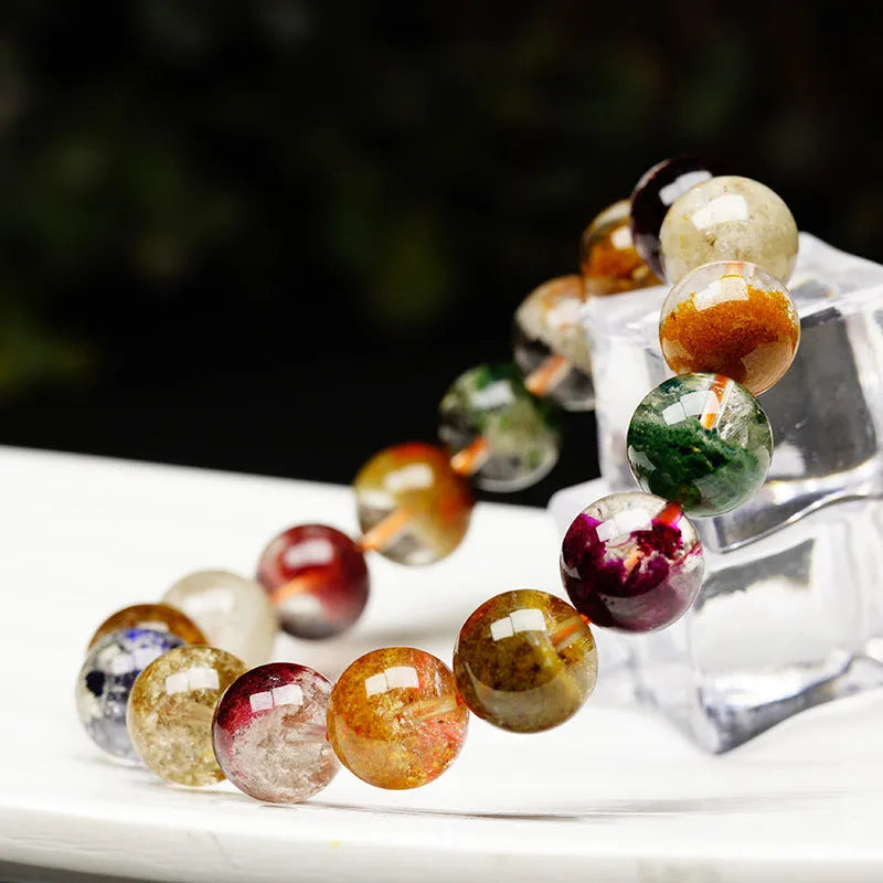 Crystal bead bracelet with colourful ghost cornucopia pattern in ethnic retro style