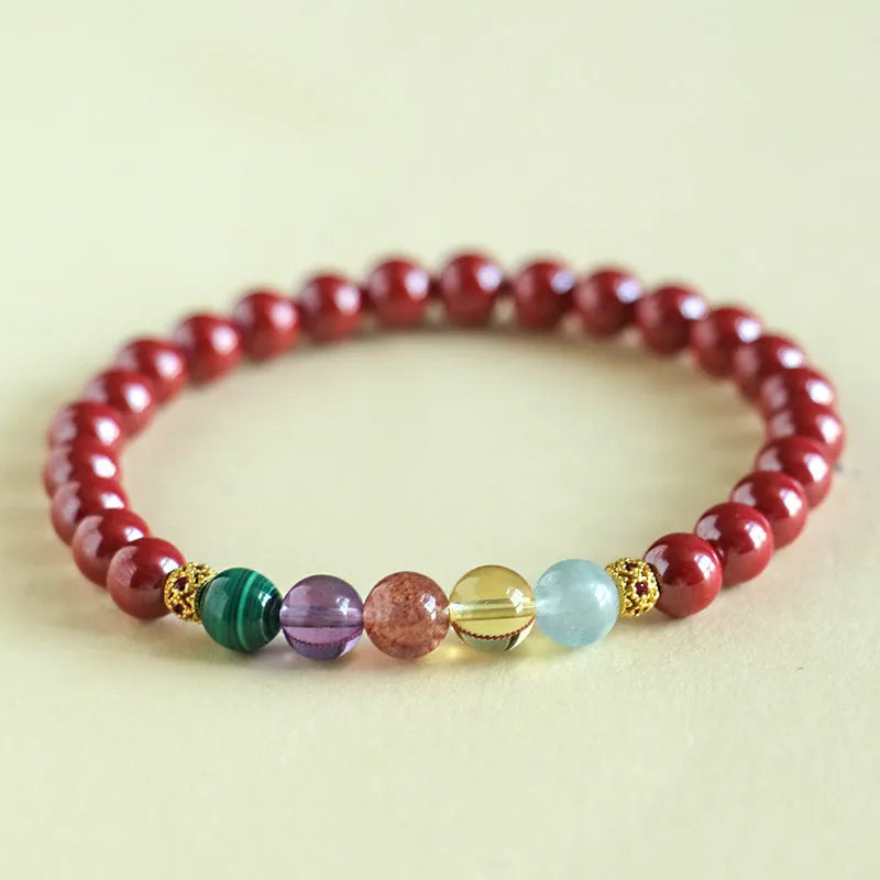 Purple gold cinnabar crystal string bracelet in couple style with 4mm and 6mm bead options