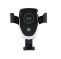 Black car wireless charger mount showing phone clamped automatically with ventilation installation