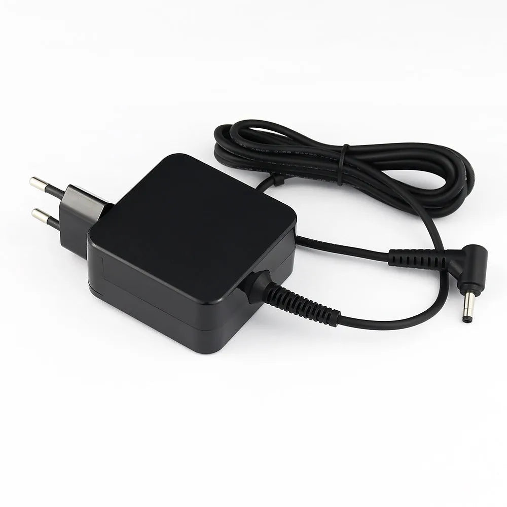 Black 45W laptop power adapter with US plug and attached DC charging cable.