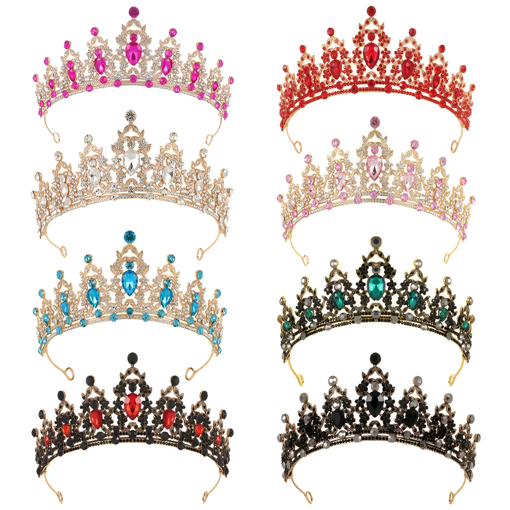 Baroque bride crown headdress with rhinestone crystals on alloy frame in multiple colour options