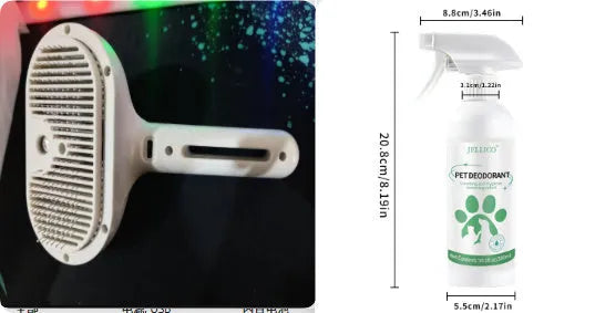 White ABS self-cleaning pet comb with misting function, 20cm, on a light background