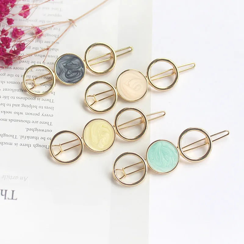 Round metal hairpin with opal crystal, 7cm, alloy silver plating, geometric design