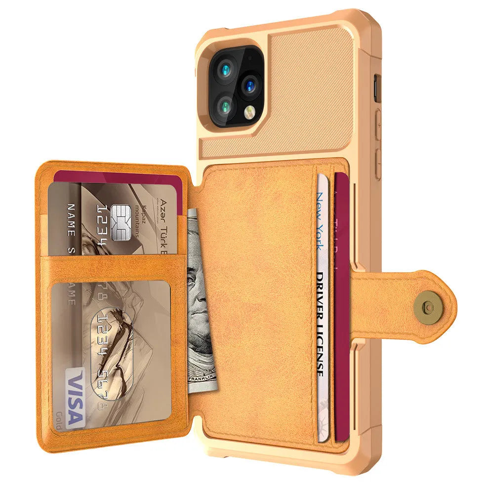 Imitation leather card wallet holder back cover phone case for iPhone in solid colour.