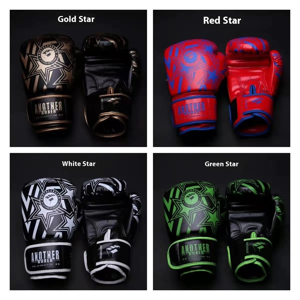 A pair of children's boxing Sanda gloves in a choice of gold, red, white, green, or lake blue, shown in a vertical style.