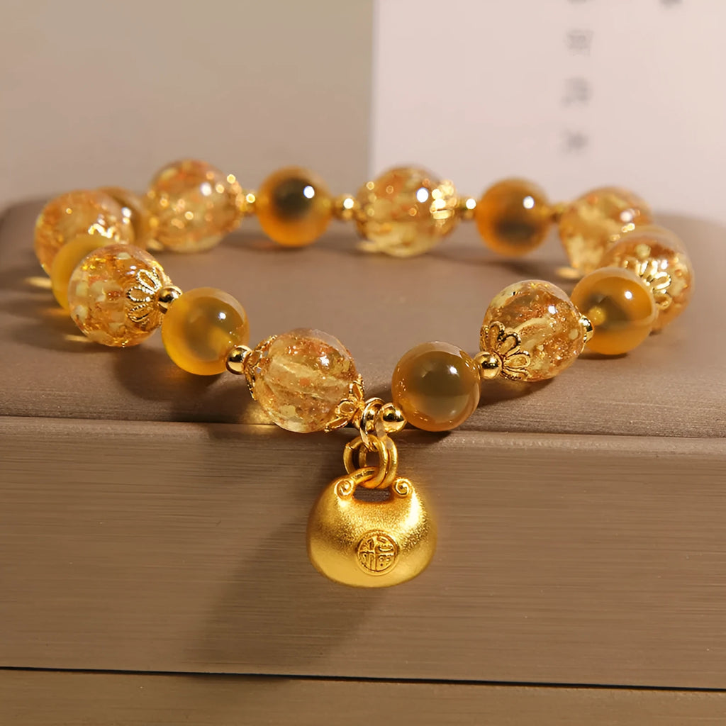 Natural yellow sugar heart agate crystal bracelet with luminous coloured glaze, women's Japanese Korean style, yellow colour