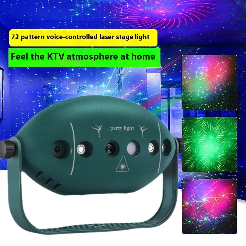 KTV Halloween disco projection lamp with 72 green figures, remote control, and mounting bracket