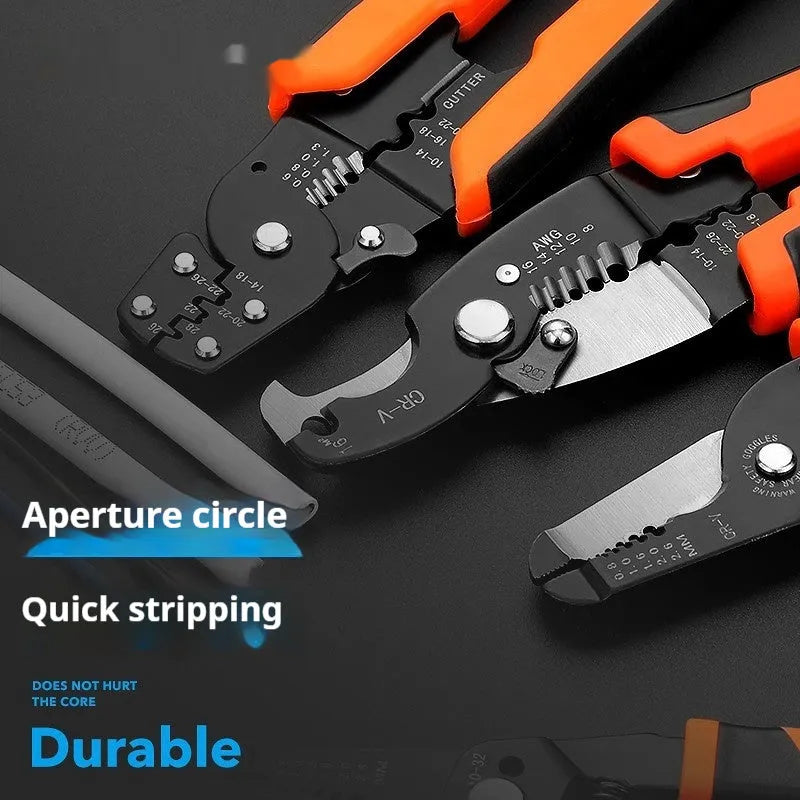 Box mounted automatic wire stripping pliers with high carbon steel blades for electrical cable work