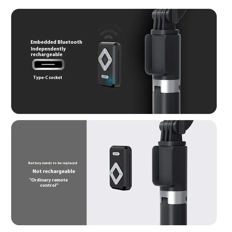 T11 aluminium alloy selfie stick with dual light for mobile phone recording, black colour option