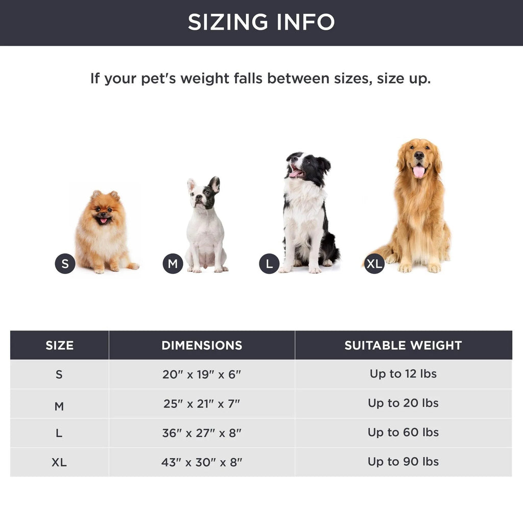 Grey raised edge dog bed cushion measuring 92cm long by 69cm wide for medium to large dogs
