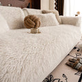 Thick plush sofa cushion in white or light khaki, cloth liner style dust cover, sizes 70cm to 240cm.