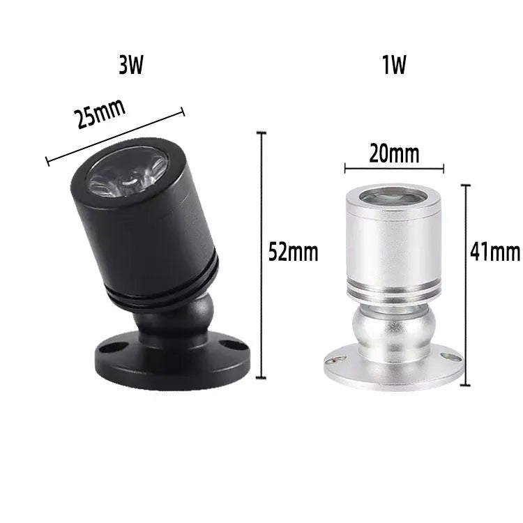 Mini jewelly aluminium surface mounted spotlight in black finish with colour temperature options for accent display lighting
