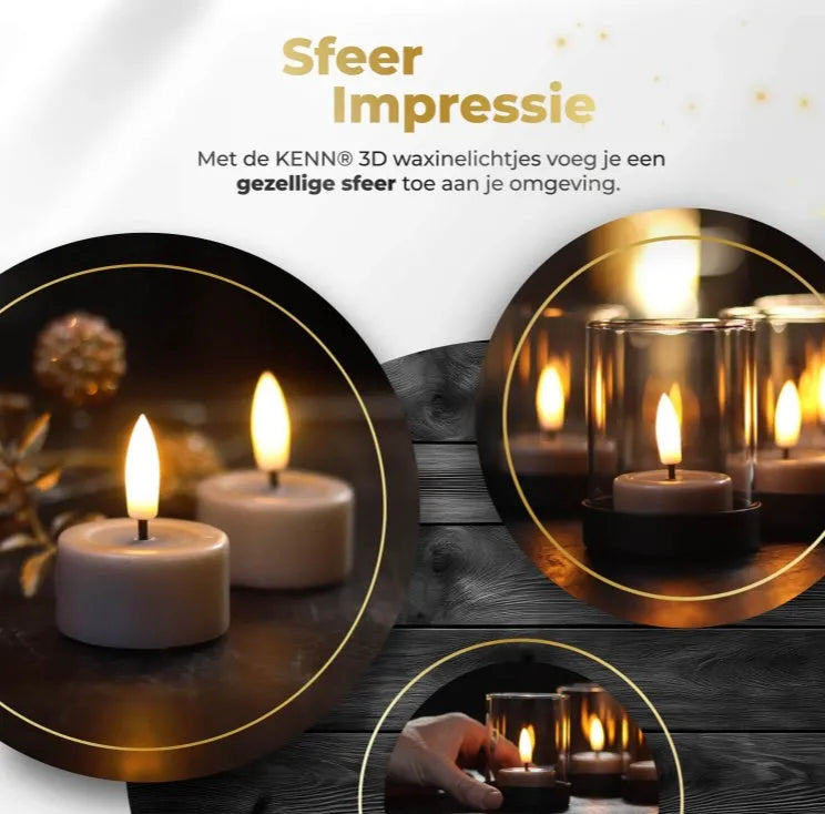 Set of four taupe-coloured LED tealight candles with a realistic 3D flickering flame effect.