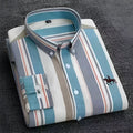 A man wearing a pure cotton oxford button-down shirt in a casual setting.