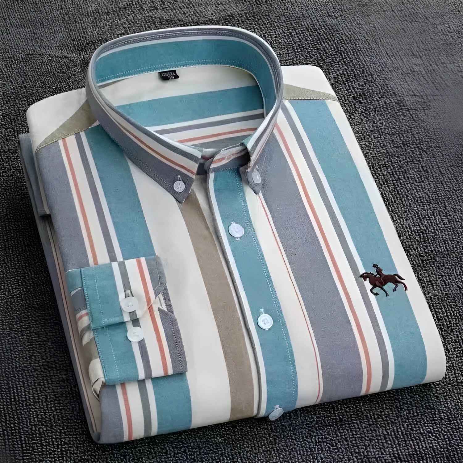A man wearing a pure cotton oxford button-down shirt in a casual setting.