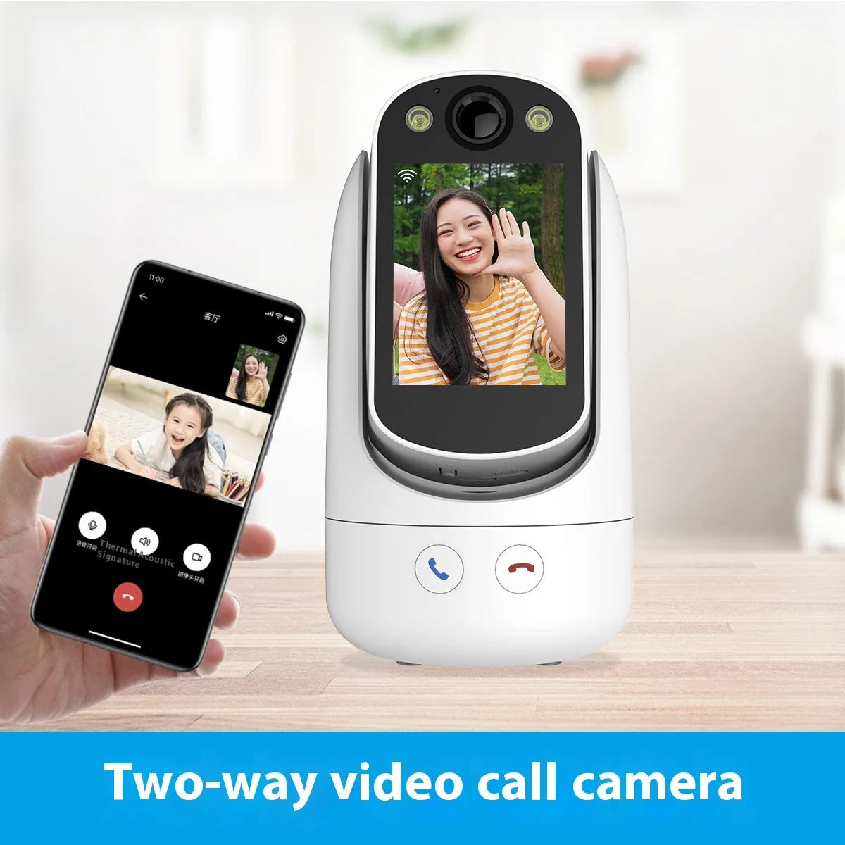 White C20 surveillance camera with 2.8-inch screen and wide-angle lens for indoor monitoring