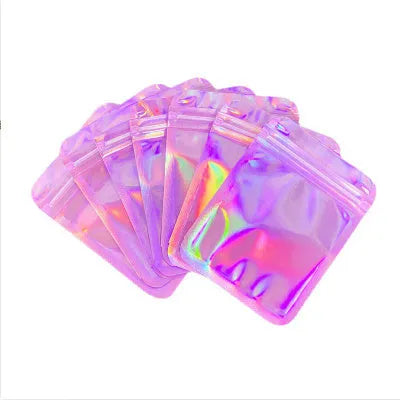 Laser internal printing ziplock bag in pink, 10x15cm size, with press-seal closure and decorative internal print