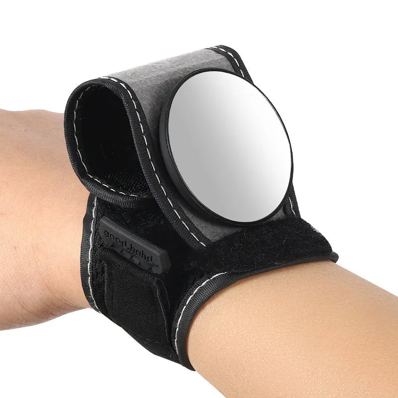 Black nylon bicycle wrist rear-view mirror with quick-fit attachment for handlebars or wrist