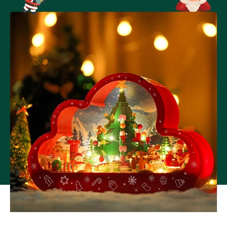 Christmas building block cloud night lamp with decorative mirror frame and LED table light