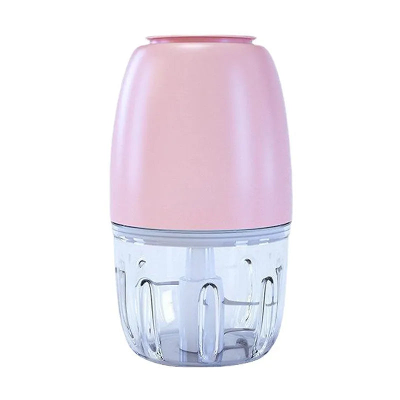 Household electric ice crusher in cherry blossom powder colour on countertop, 200W, 105x105x205mm