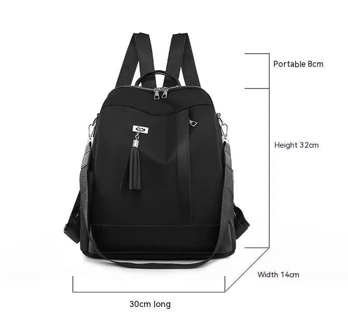 Women's Oxford cloth backpack with large capacity, anti-theft design, and multiple pockets in Black