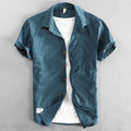 Men's casual loose lapels half sleeve cotton cardigan top in solid colour, front view