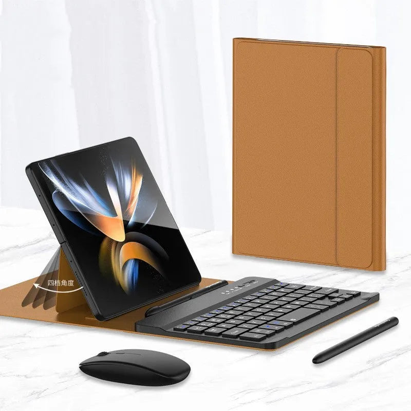 Samsung Fold PU keyboard case with wireless Bluetooth mouse and stylus holder in black