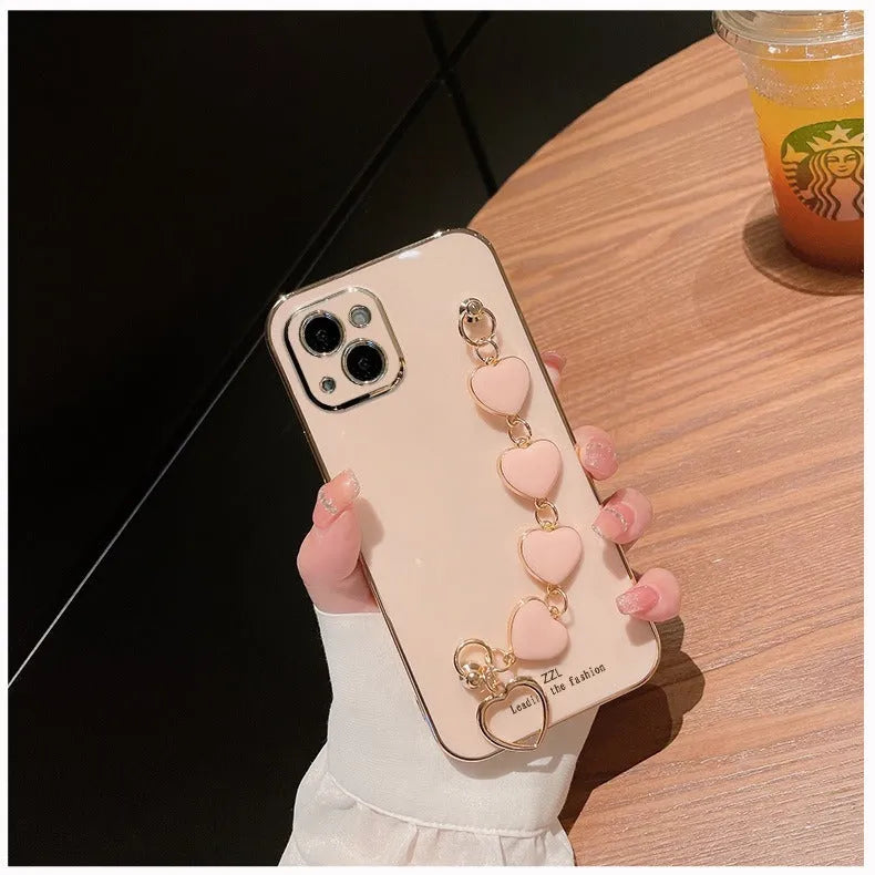 Silicone phone case with electroplated bracelet for Apple iPhone in butter green