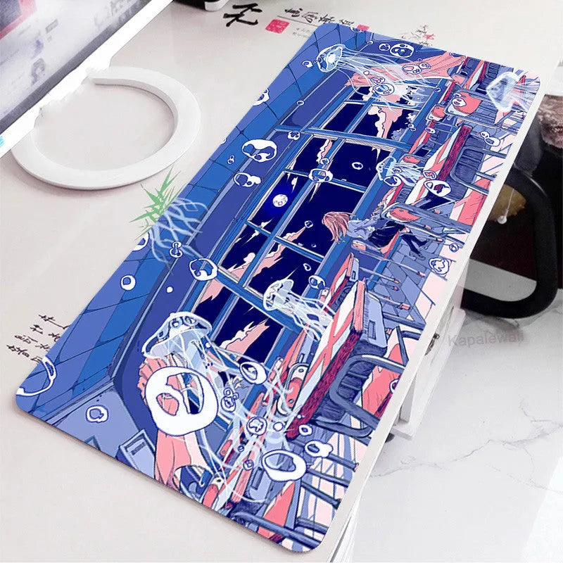 All black extra long mouse pad 300x800x3mm rubber cloth surface for keyboard and desk use