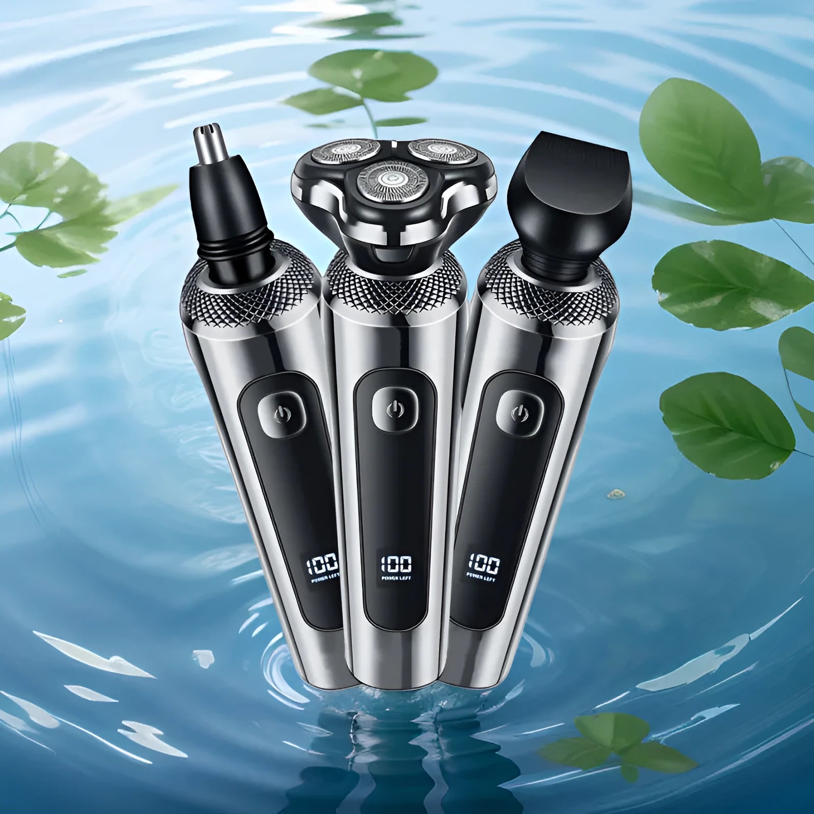 USB rechargeable beard trimmer with digital display and fully washable construction