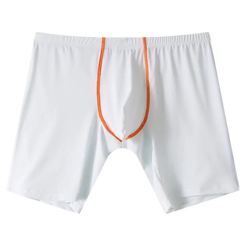 Men's ice silk nylon boxers with U convex pouch design in mid-waist fit showing colour options