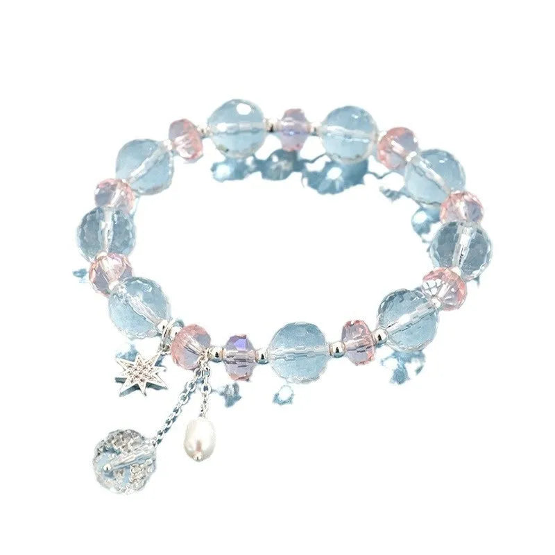 White crystal XINGX bracelet with lucky cat charm and diamond-shaped crystals in Korean style design