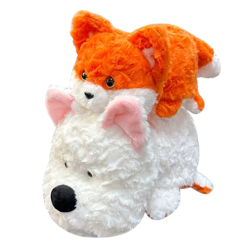 Creative transformation plush toy in cow horse colour, 35cm height, on white background