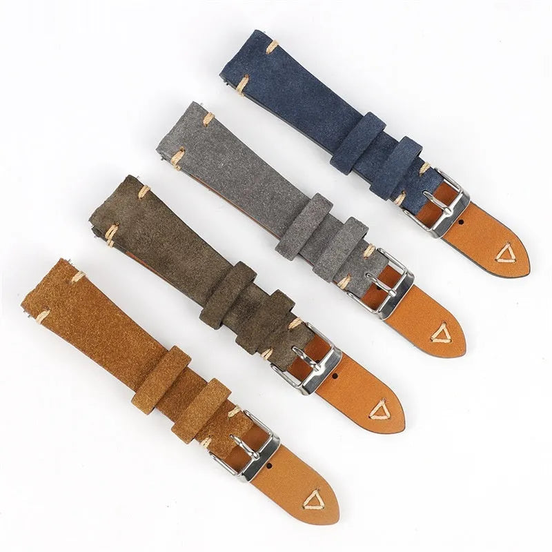 Small waist watch strap in genuine brown suede leather for a 20mm or 22mm watch.