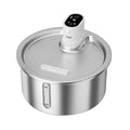 Stainless steel pet water fountain with digital temperature base in black or white.