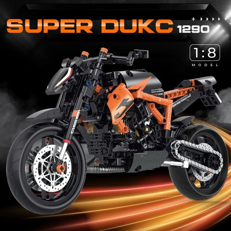 1:8 scale H2R motorcycle building block model made of small plastic particles for teenagers
