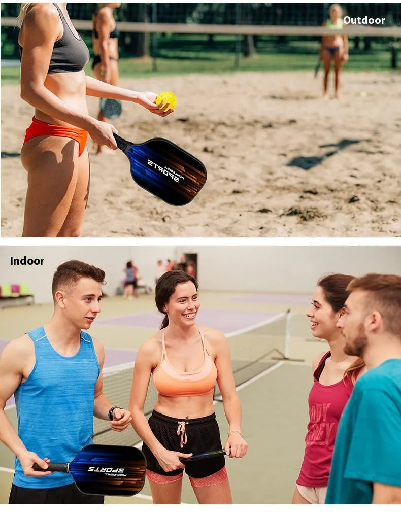 A high-density fibreglass outdoor table tennis racket with a classic paddle shape on a plain background.