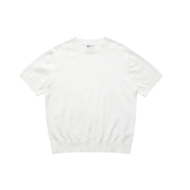Fanio solid colour velvet short-sleeved T-shirt in black, grey, or off white.