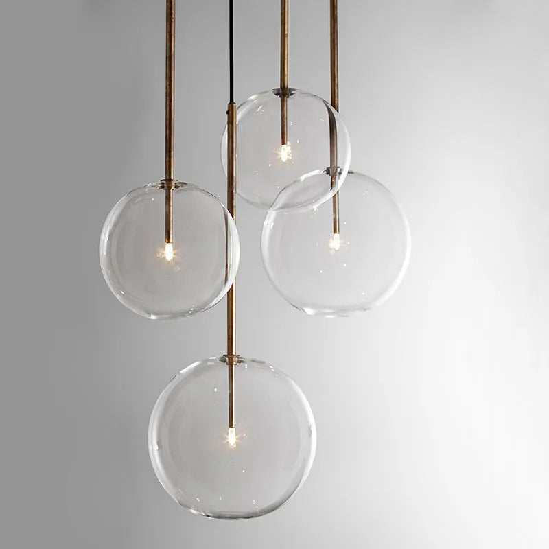 Nordic glass chandelier single head with ball diameter options in white or warm light bulb for restaurant dining