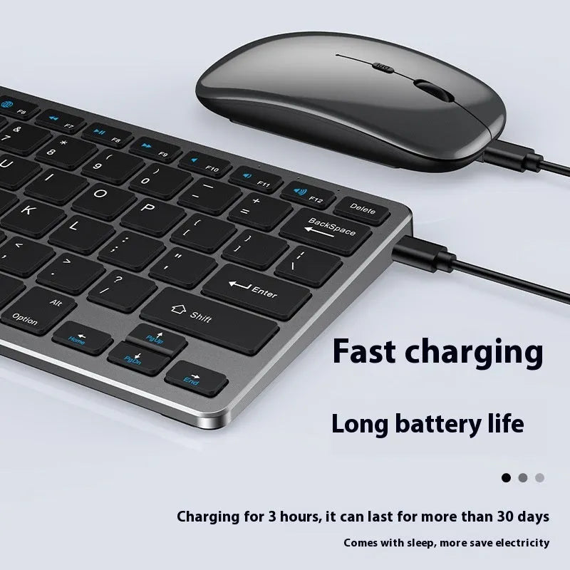 Ultra-thin wireless keyboard and silent mouse set in black, gunmetal, or silver, with USB receiver and keyboard cover.