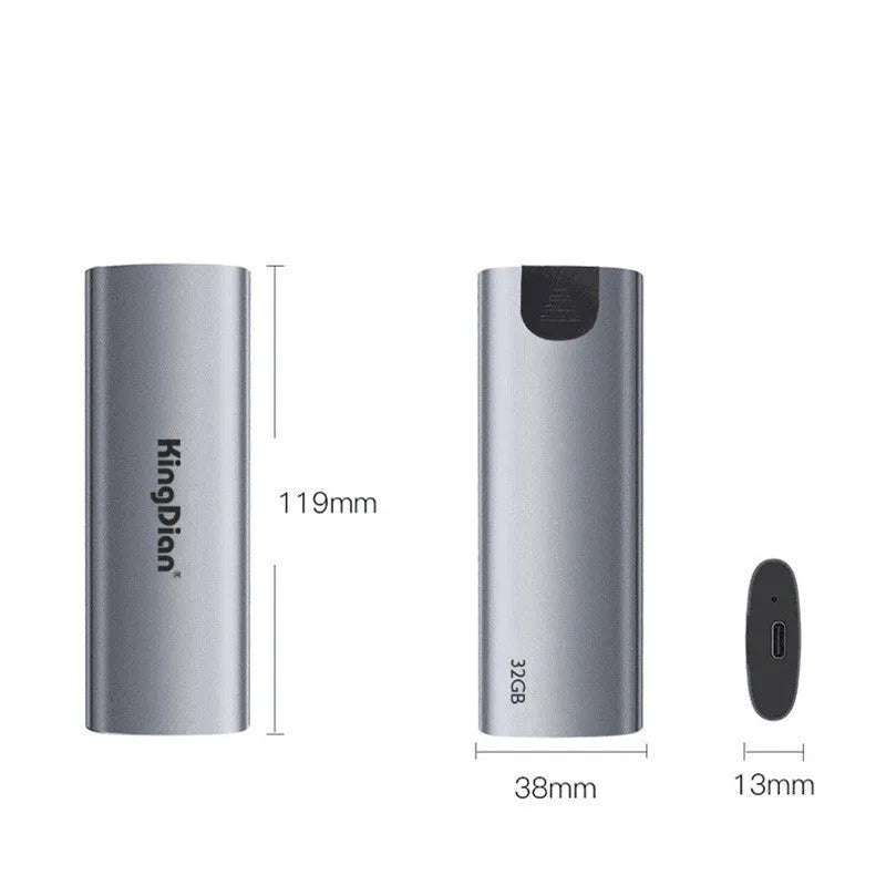 Grey mobile SSD external hard drive for phones showing USB 3.0 connector and compact design.