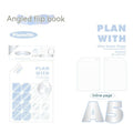 A5 horizontal softcover notebook with plain pages, shown in white and plaid blue cover options.
