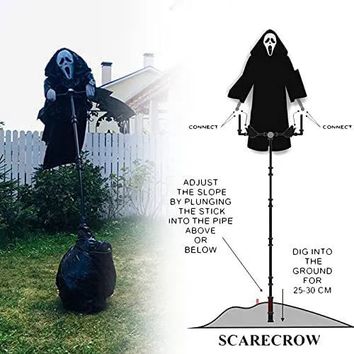70cm plastic Halloween skeleton scarecrow with screaming skull expression for garden display