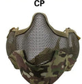 Carbon steel face protection mask in a head-mounted design on a mannequin head.