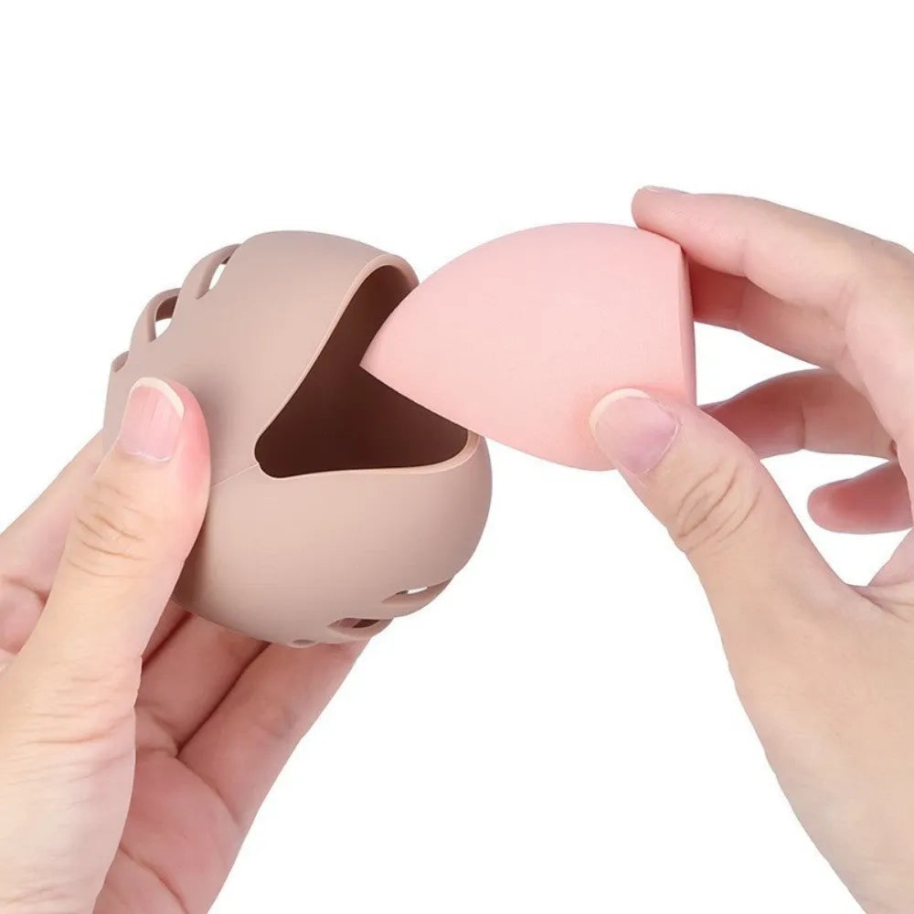 Portable silicone cosmetic storage bag in khaki, deep pink, and millet white for travel makeup organisation