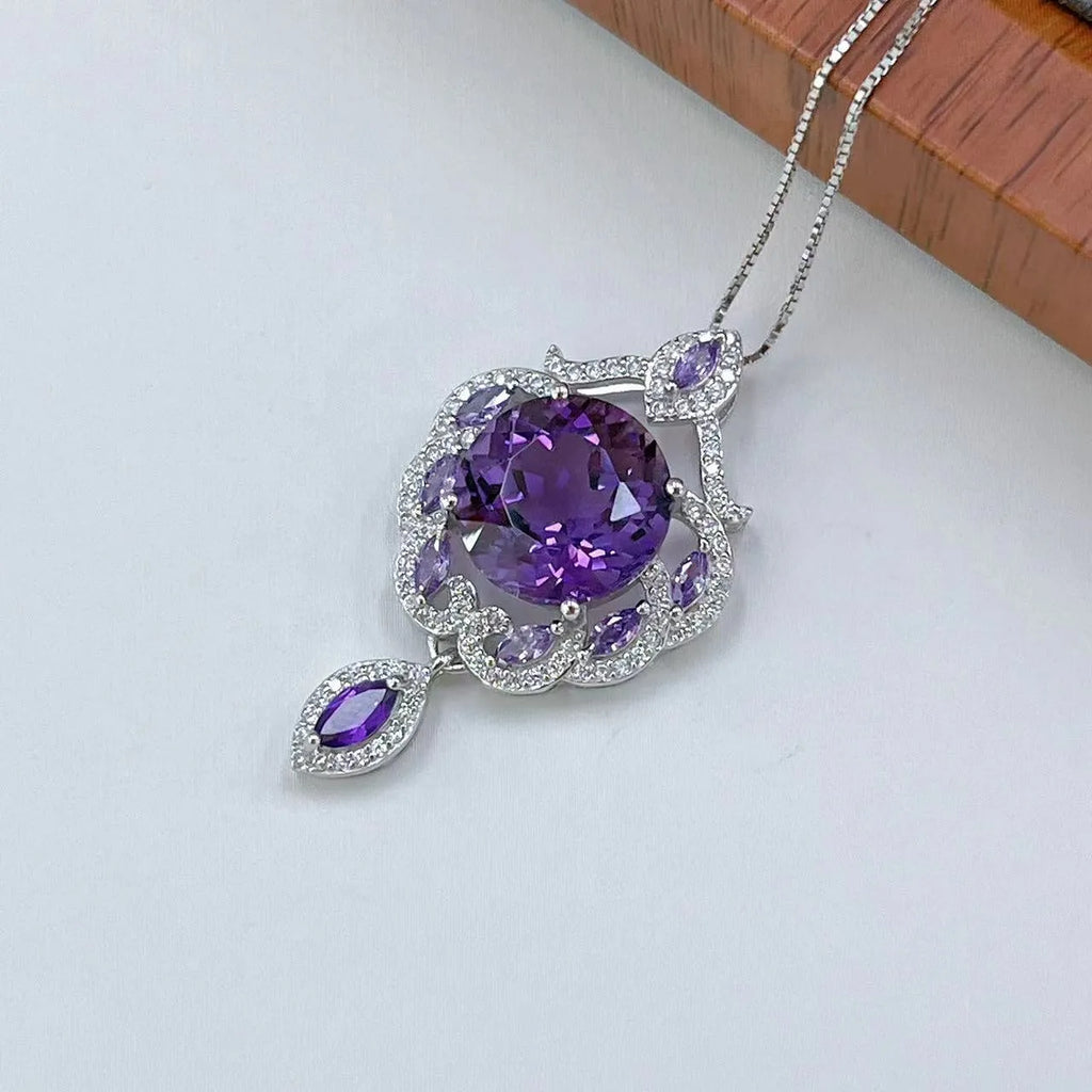 U-shaped S925 silver pendant with amethyst stone and platinum plating showing meteor shower design pattern