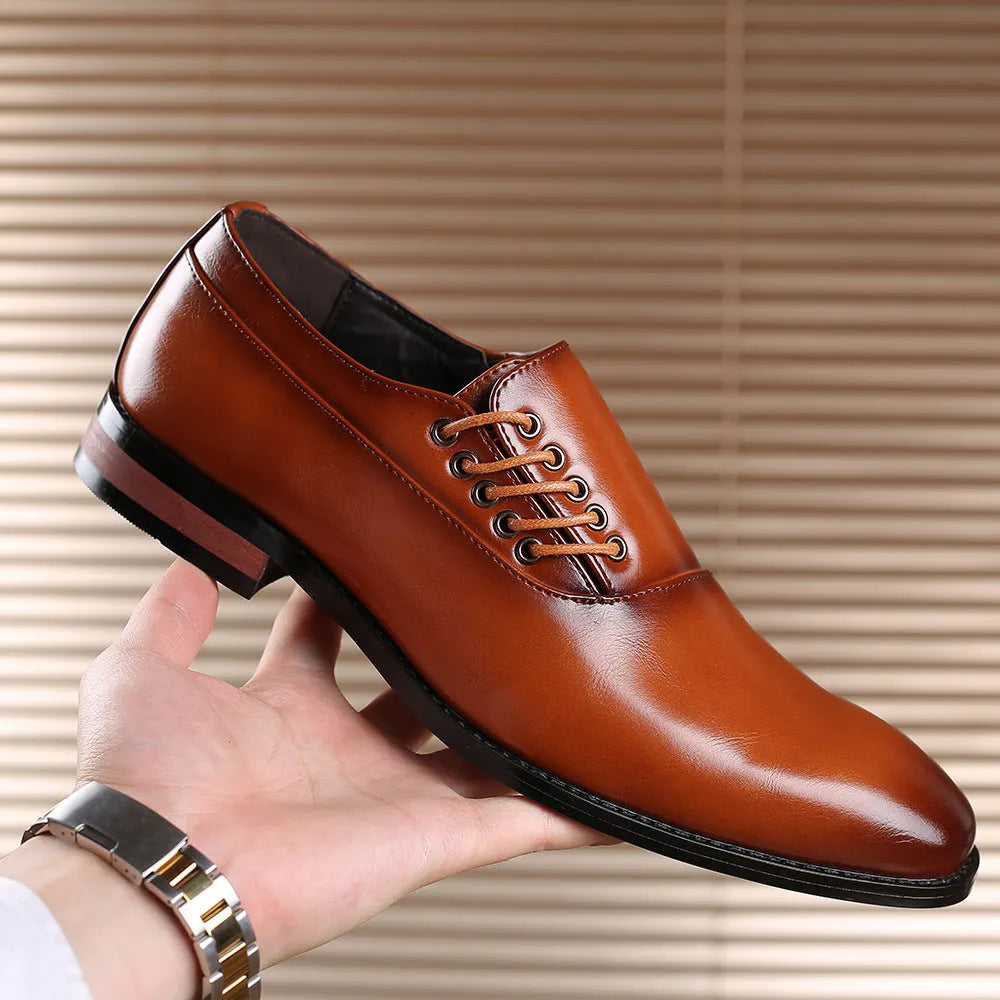 Plus size men's business formal oxford shoes in black artificial PU upper